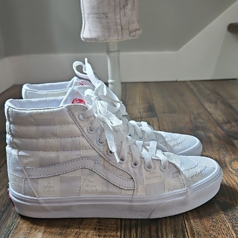 Vans Off The Wall Men's- Women's White Canvas Patterned High-Top Sneakers Unisex